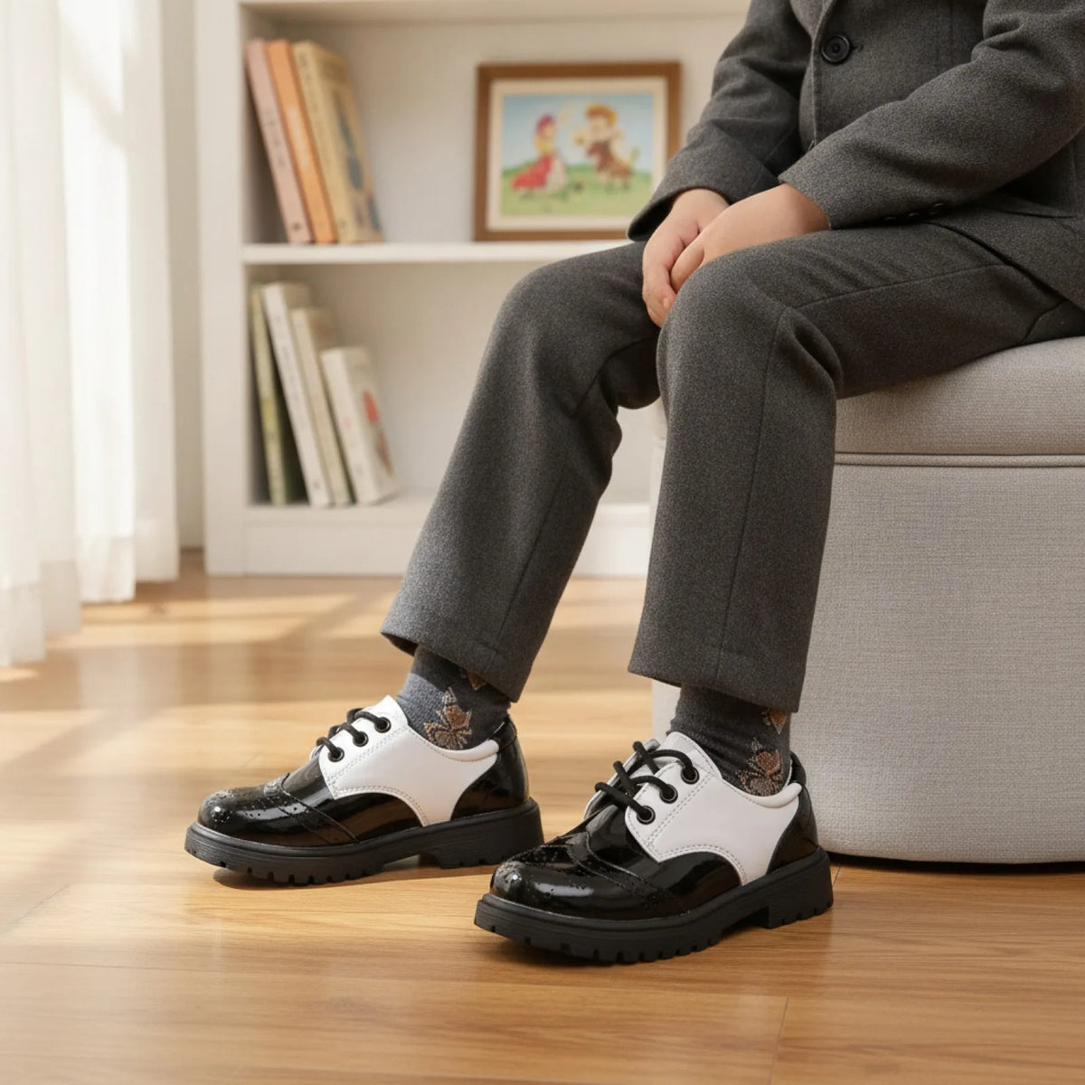 Élégance Kids: Mocassins vernis enfant lacets cérémonie