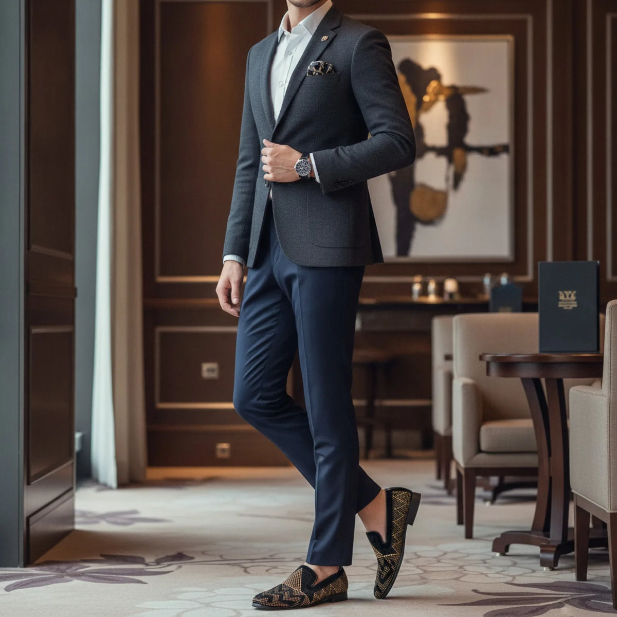 NovaMoc Mocassins noirs Homme Élégants Strass