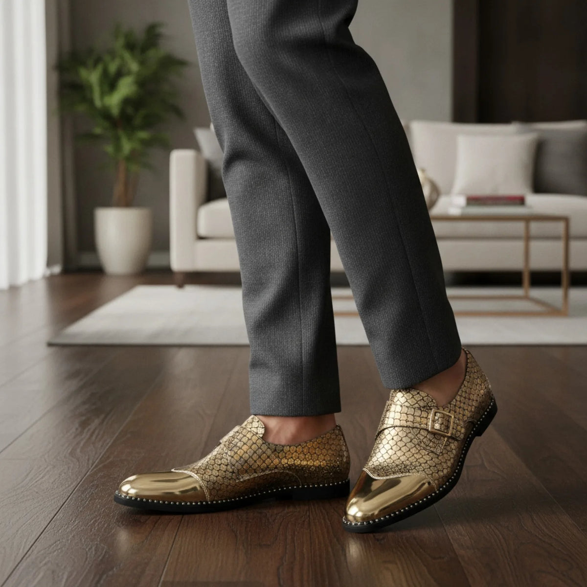 Mocassins Pointus Dorés - Style Distingué pour Hommes
