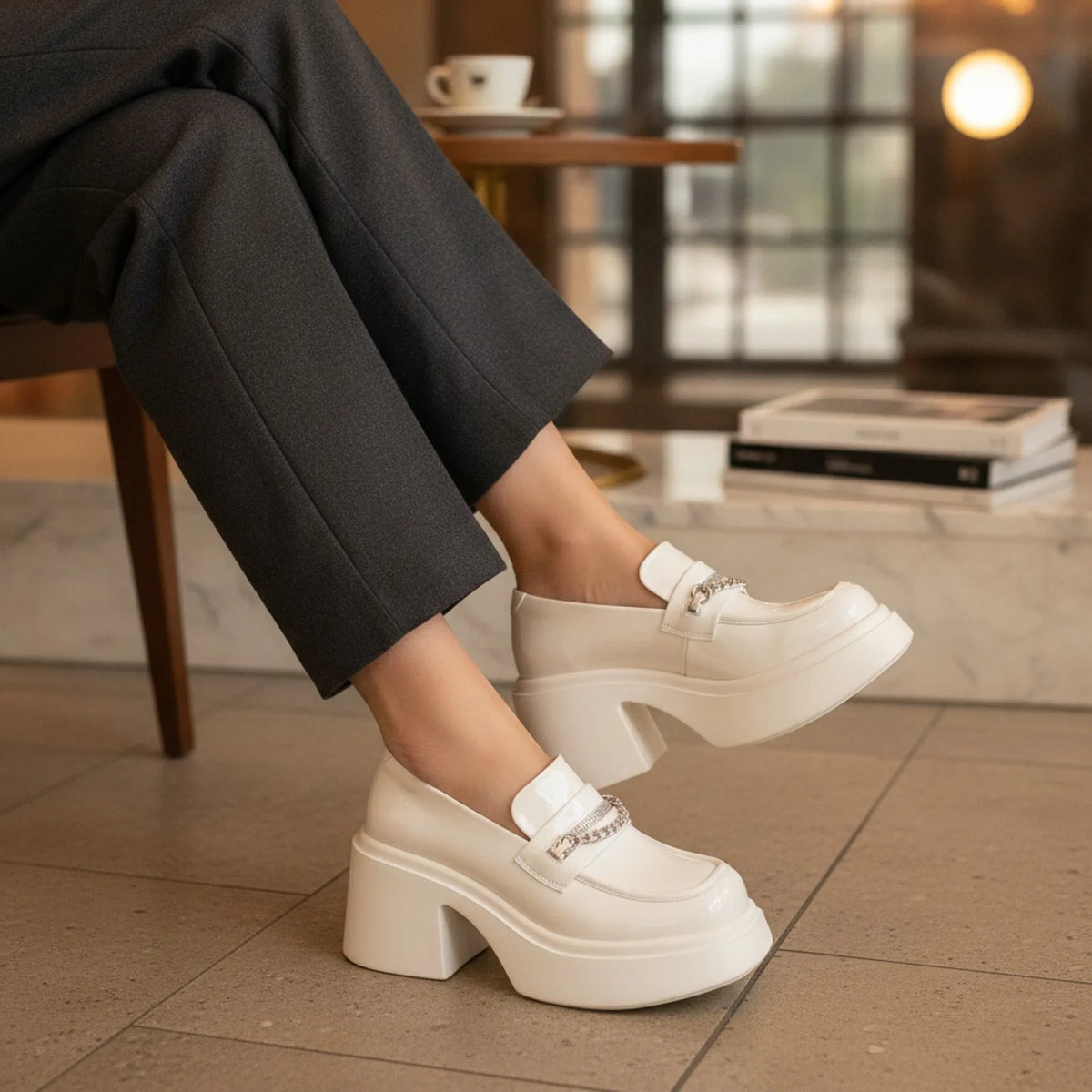 Mocassins Cuir Végan Talons 8cm - Élégance Soignée