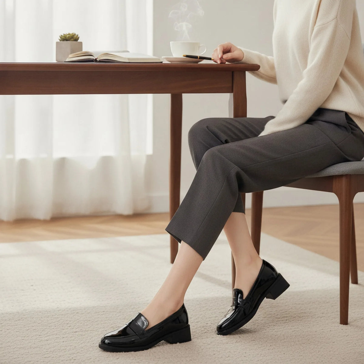 ChicLux Mocassins Noir Talons Carrés Femme Style Preppy
