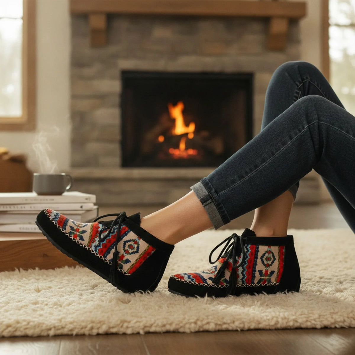 Mocassins Signature Style Amérindien à Motifs Ethniques