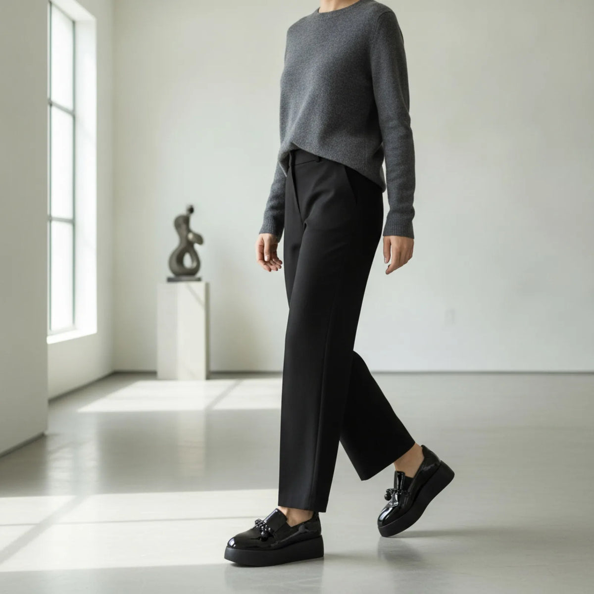 Luxe Mocassins vernis plateforme avec chaîne