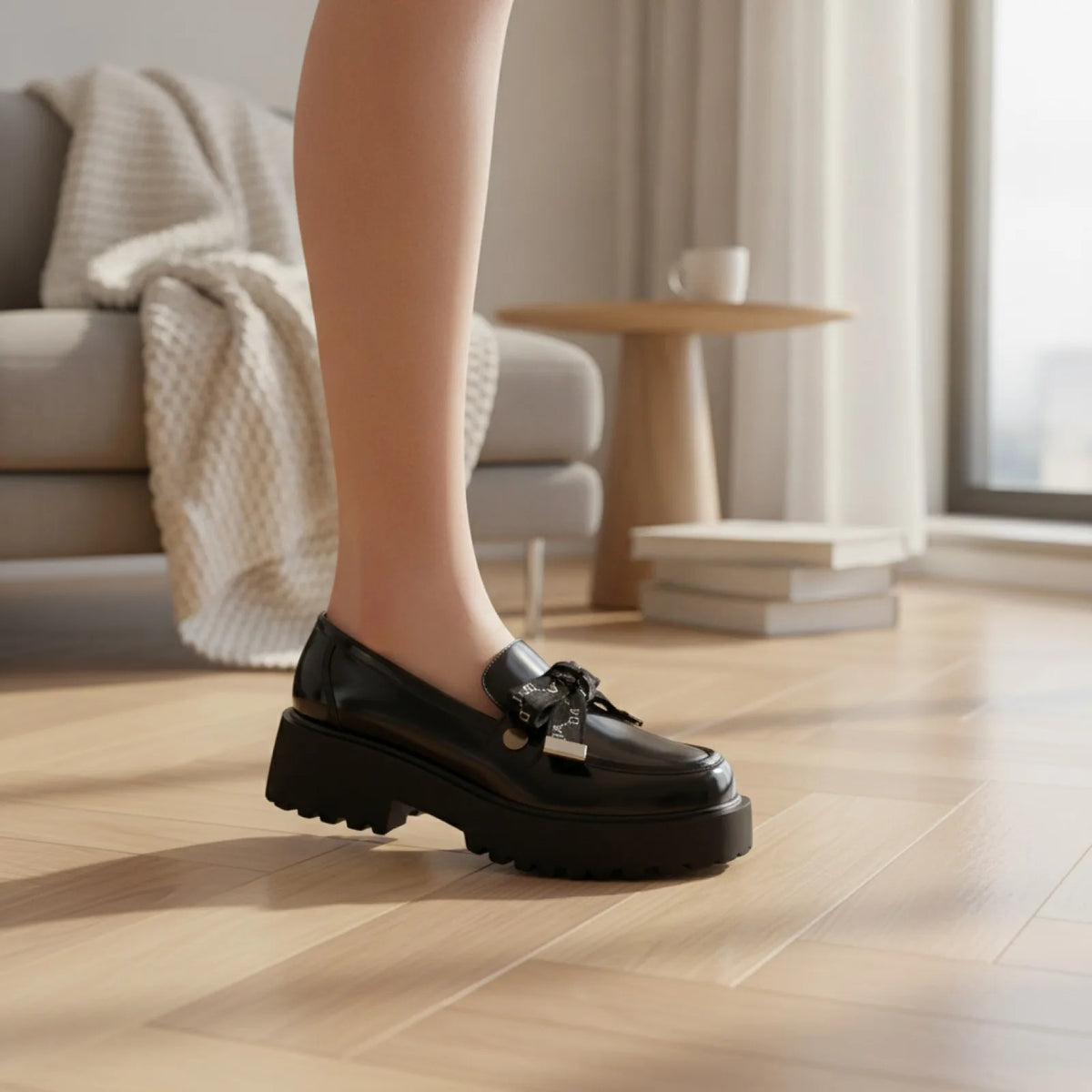 EleganceMoc Mocassins noirs plateforme noeud