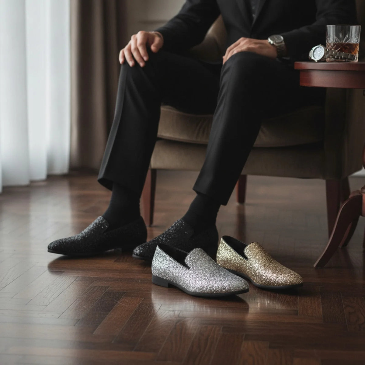 LuxeNova Mocassins Homme Paillettes Élégance Festive