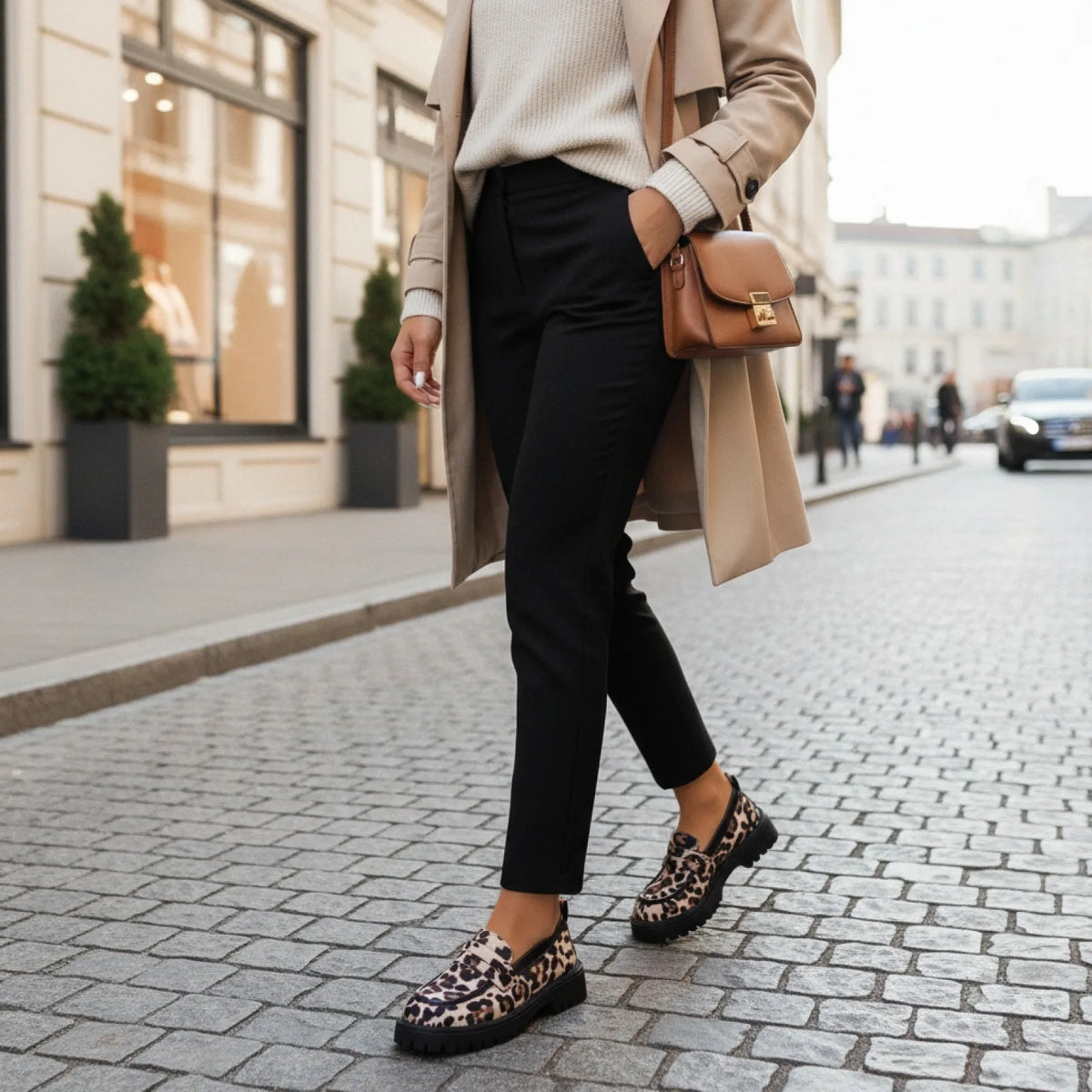 Chic Mocassins Léopard Semelles Épaisses Femme Confort