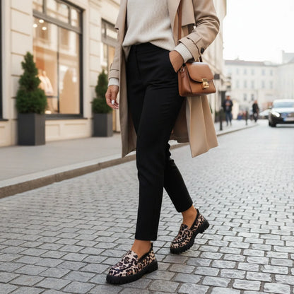Chic Mocassins Léopard Semelles Épaisses Femme Confort