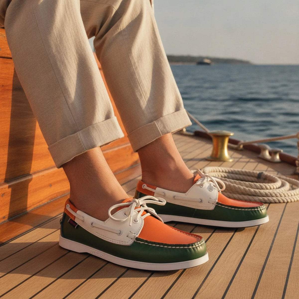 Nova Mocassins Bateau Homme Orange Tricolore