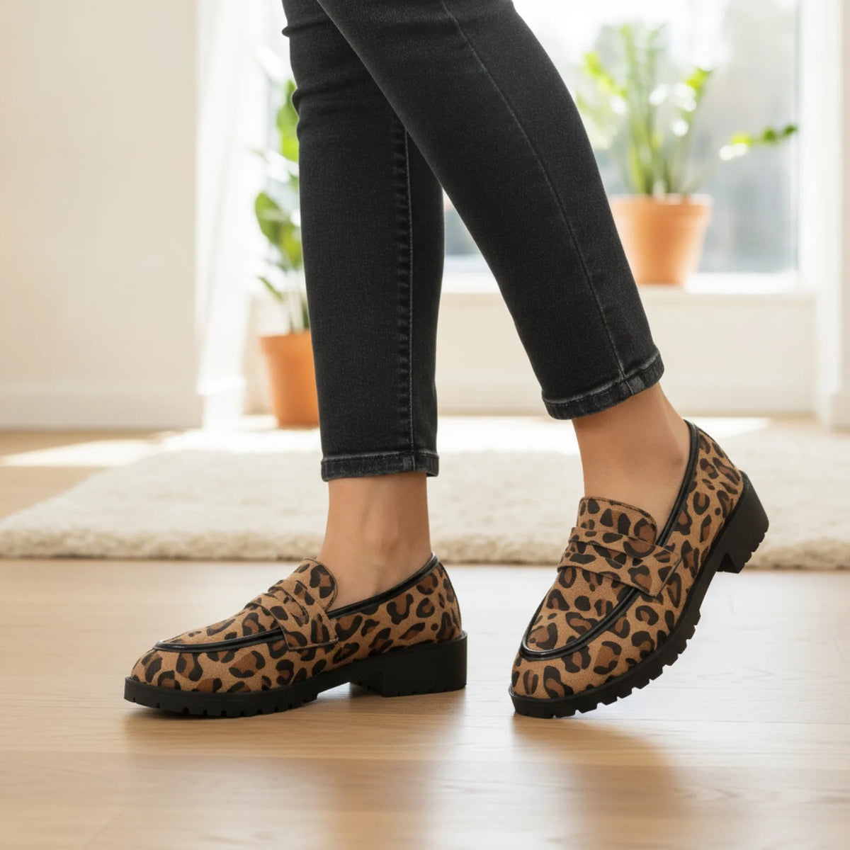 Mocassins Femme Imprimé Léopard Talon Carré - Signature