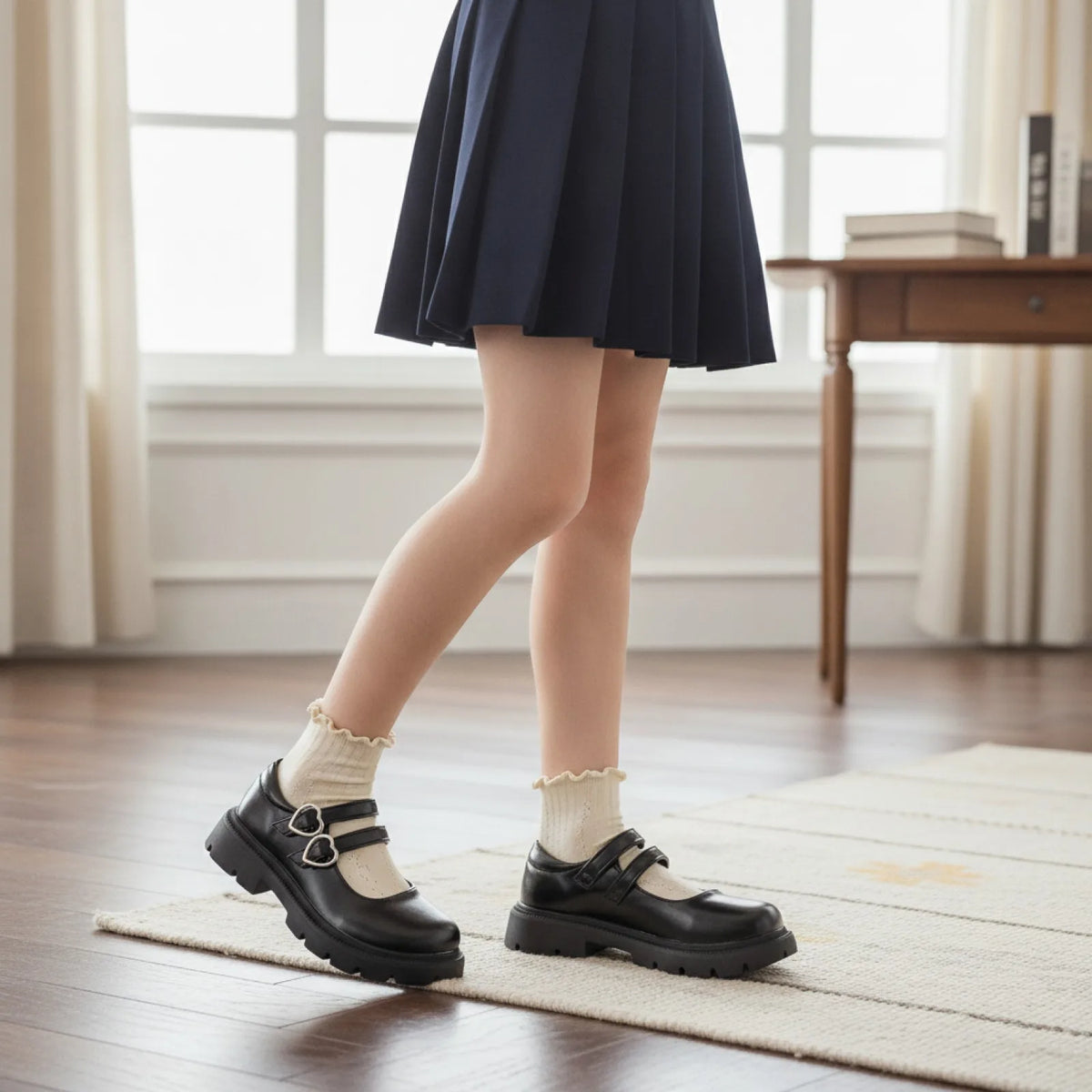 NovaX Mocassins Fille Brides Cœur Noirs Style Soigné