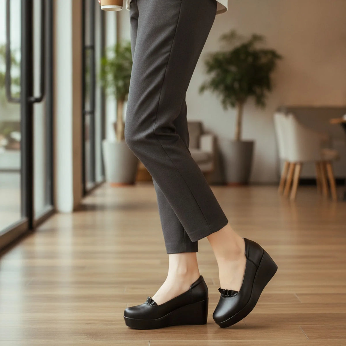 Nova Mocassins noirs à compensé femme ville