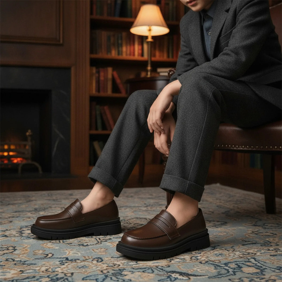 Luxe Mocassins Garçon Cuir Semelle Épaisse Habillés
