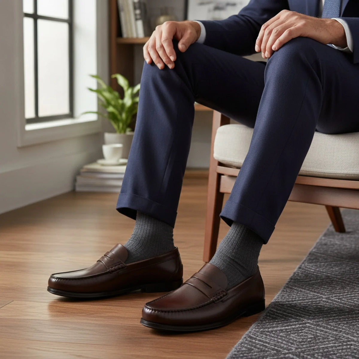 Élégance Mocassins Homme Cuir Souple Marron et Noir