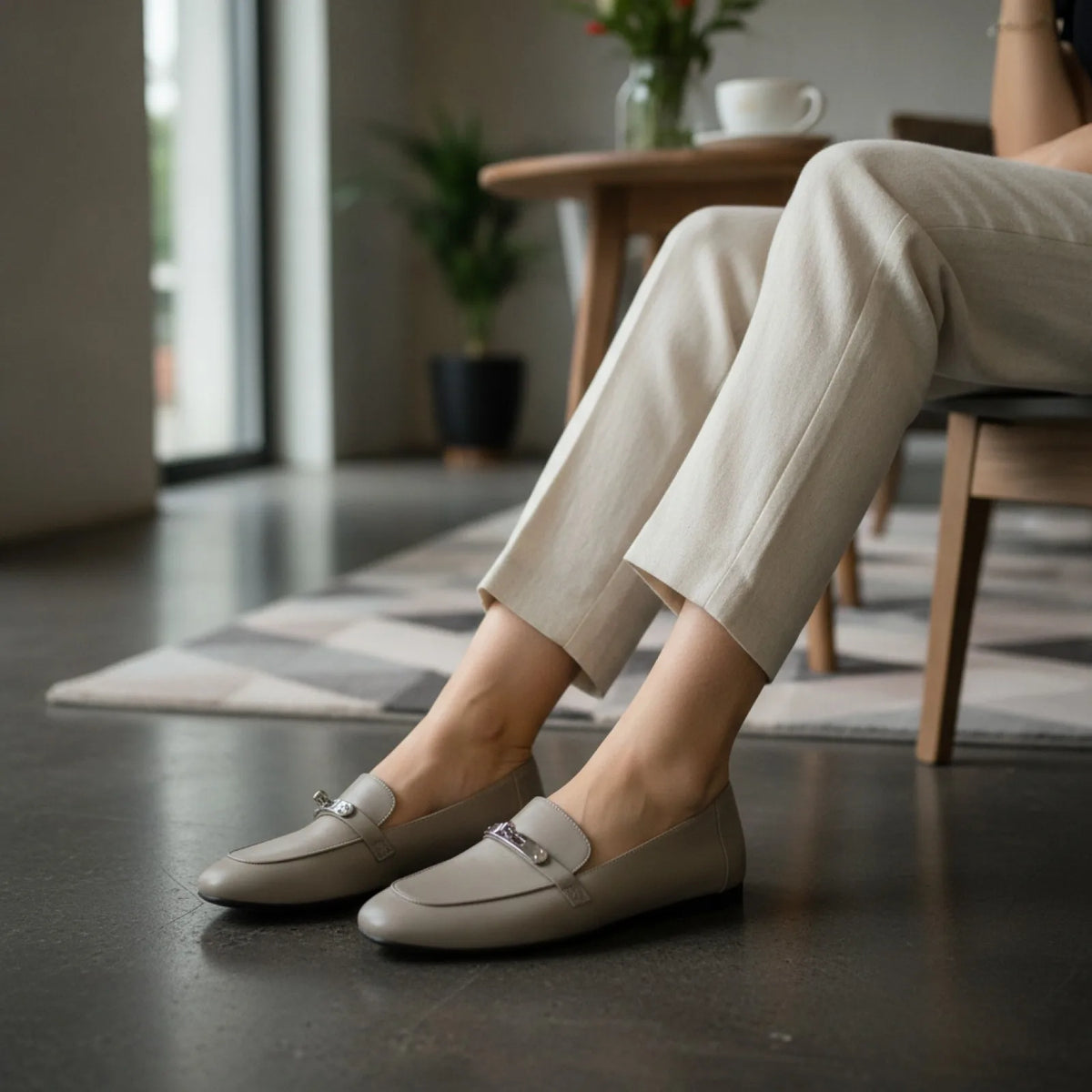 Élite Mocassins Cuir Véritable Talon Carré Léger