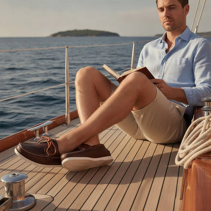 Nova Mocassins Bateau Cuir Véritable Homme à Lacets