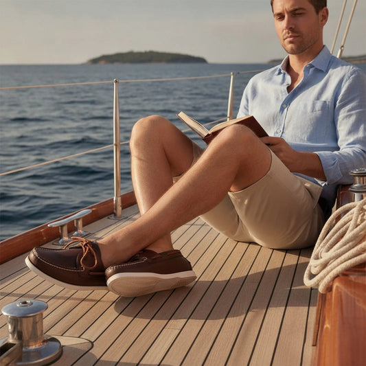 Nova Mocassins Bateau Cuir Véritable Homme à Lacets