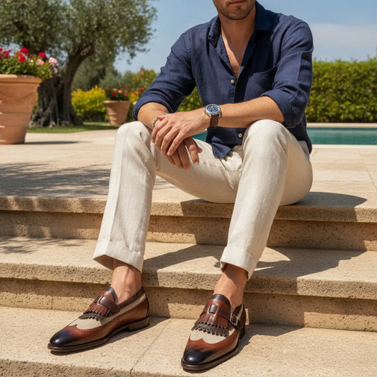 Nova Mocassins Bicolores Franges Boucle Homme Rétro