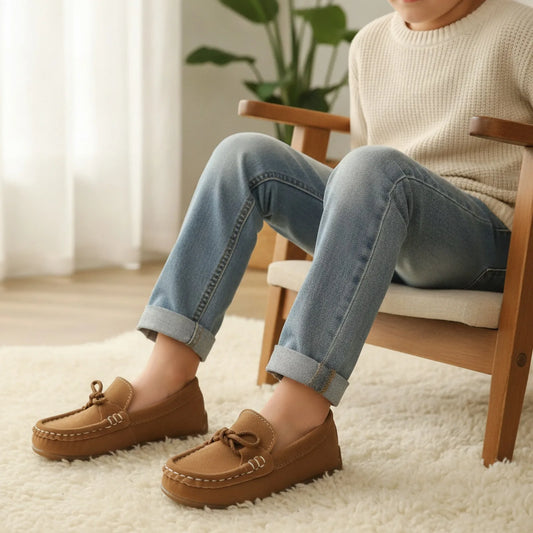 Mocassins garçon daim végan confortables décontractés