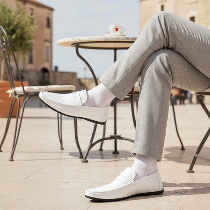 LuxeFoot Mocassins Homme Blanc Simili Cuir Soigné