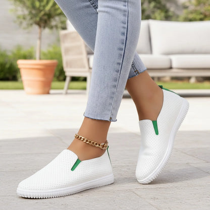 NovaFoot Mocassins Blancs Cuir Végan Perforé Souple