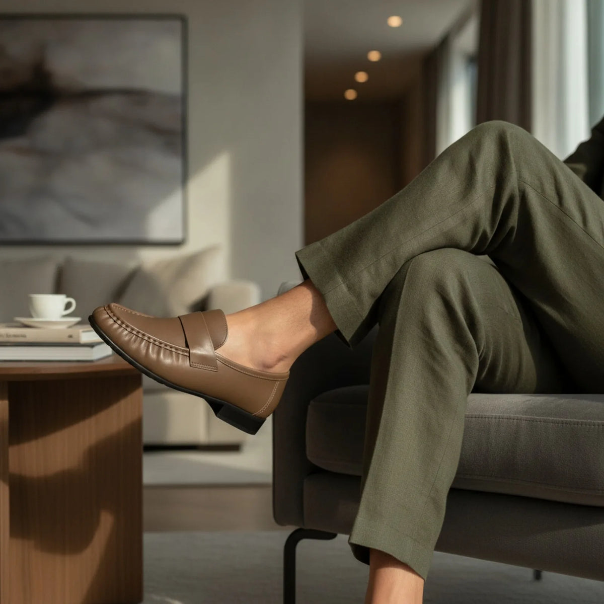 LuxeBrand Mocassins Rétro Cuir Souple Talon Carré