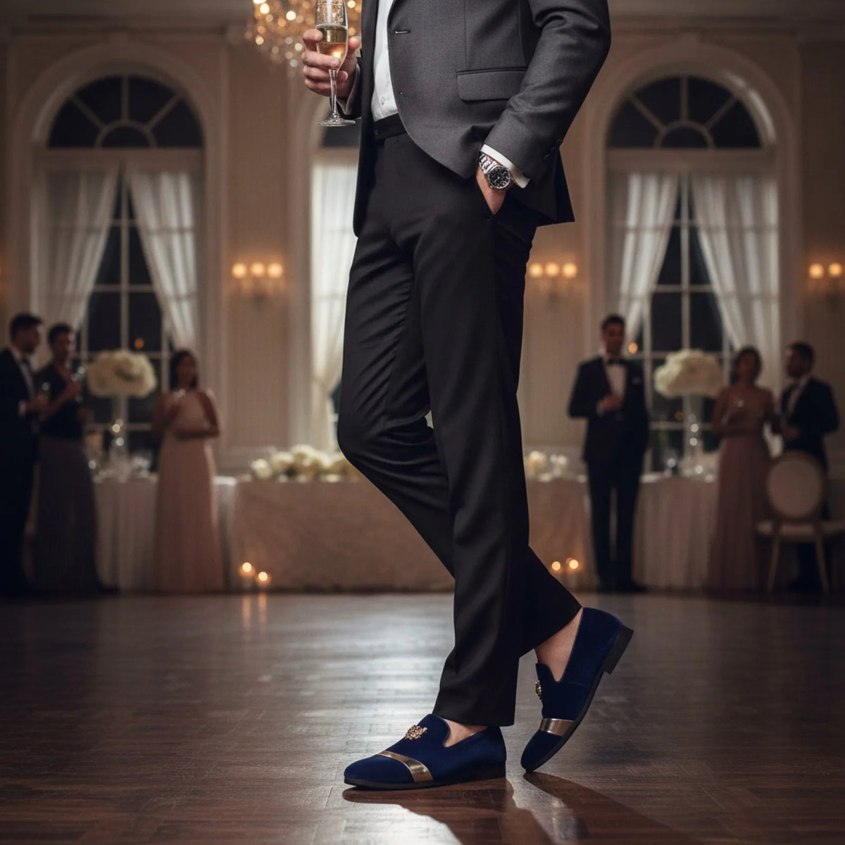 BrandX Mocassins Velours Écusson Tigre Homme Mariage