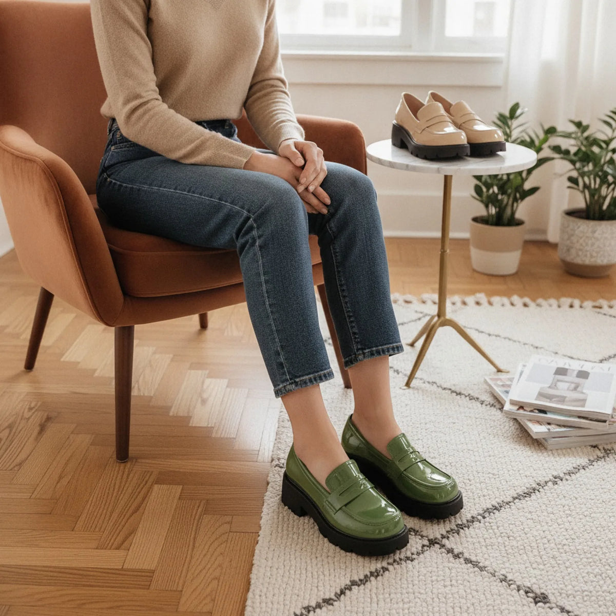 Nova Mocassins femme cuir synthétique vernis plateforme