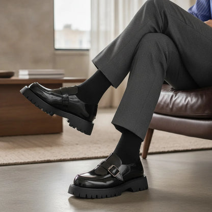 Élite Mocassins Homme Vernis Cuir Plateforme