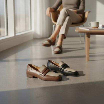 Nexa Mocassins Cuir Véritable Bicolores Talon Carré