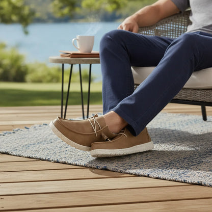 Mocassins Homme Premium Similicuir Marron & Bleu