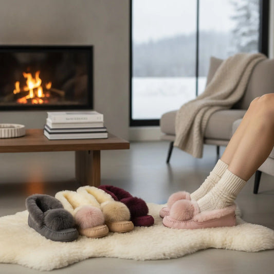 Nova Mocassins Fourrés Daim Pompon Hiver Confortables