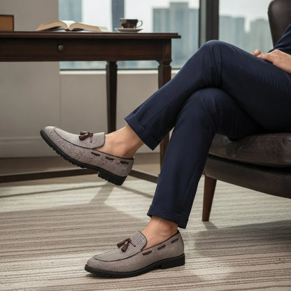 Nova Mocassins Glands Homme Carreaux Marron Blanc