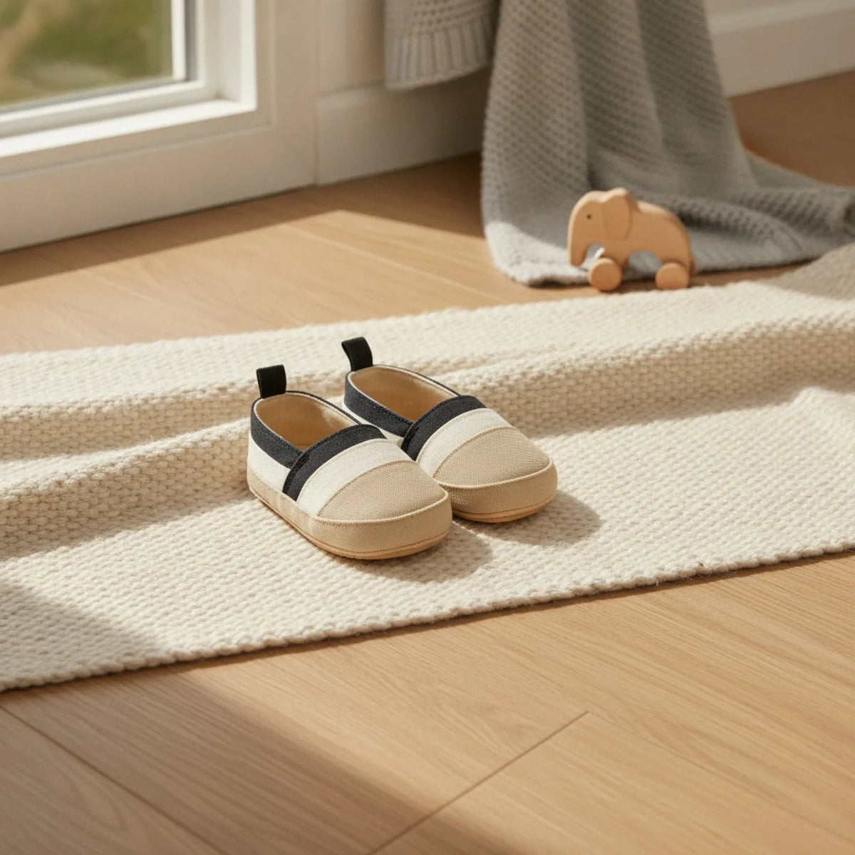 KidoSteps Mocassins Bébé Garçon Toile Rayée Étanche