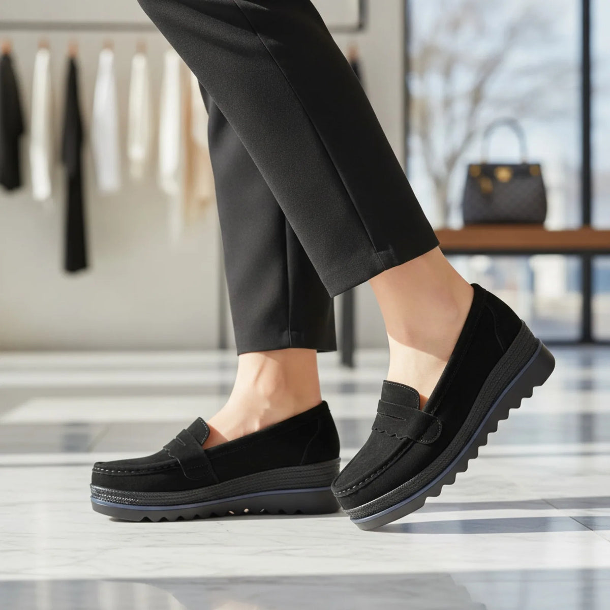 Nova Mocassins femme plateforme effet daim