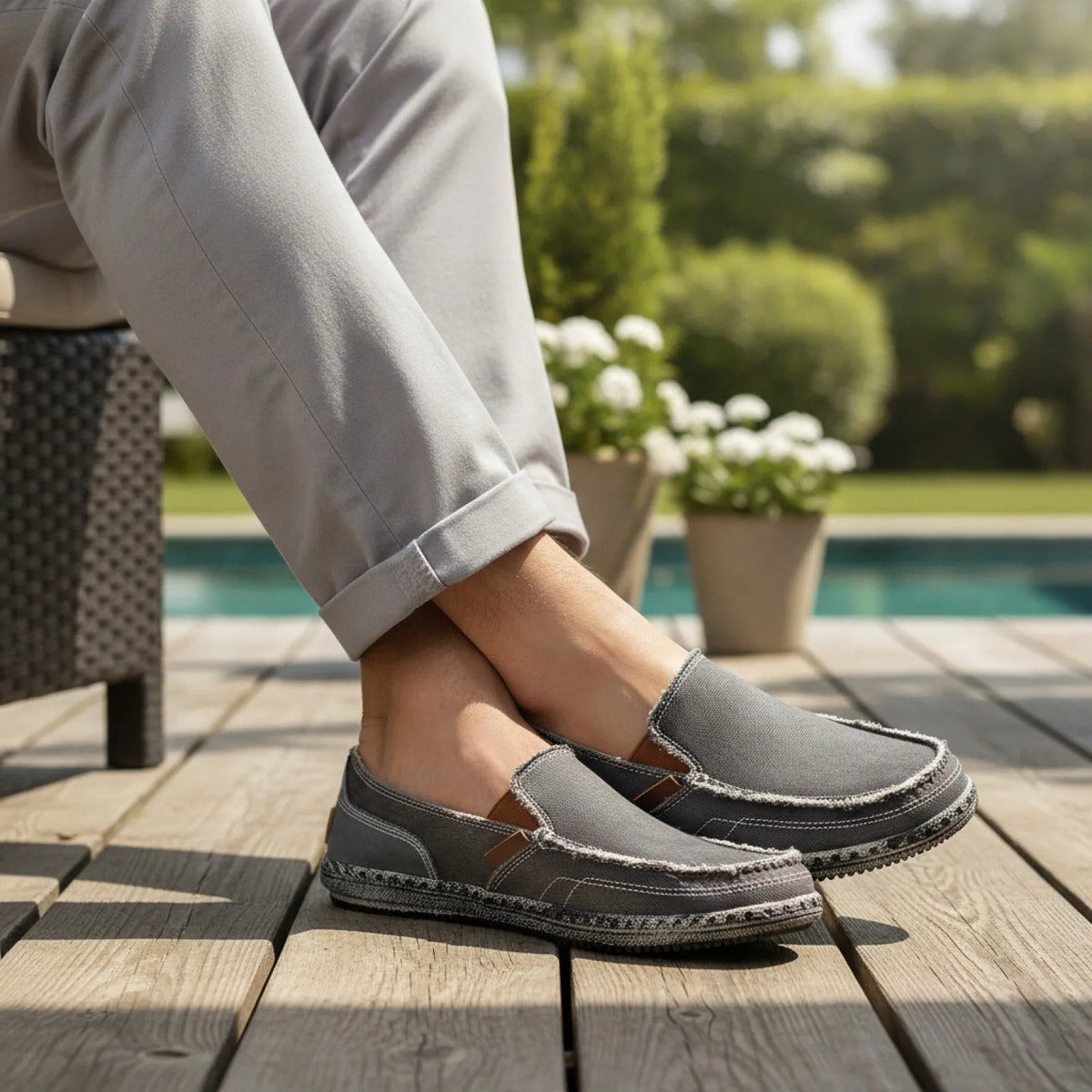 Nova Mocassins Homme Toile Jean Antidérapants