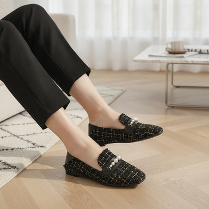 Luxe Atelier Mocassins en Tweed Ornés de Perles