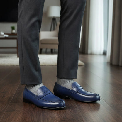Élégance Mocassins Homme Cuir Véritable Bleu