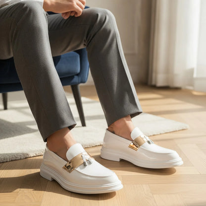 Prestige Mocassins Homme Blancs Vernis à Glands