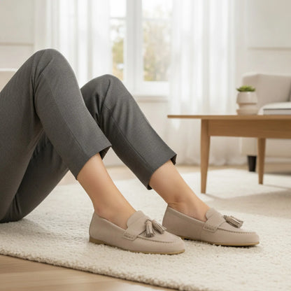 Premium Mocassins Daim Plat Femme Glands Élégants