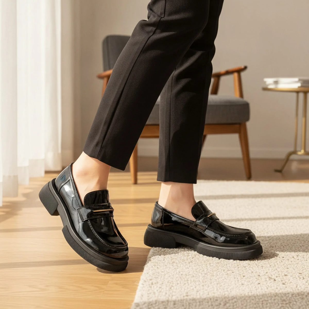 Vivo Mocassins Femme Noirs Vernis Synthétique Élégants