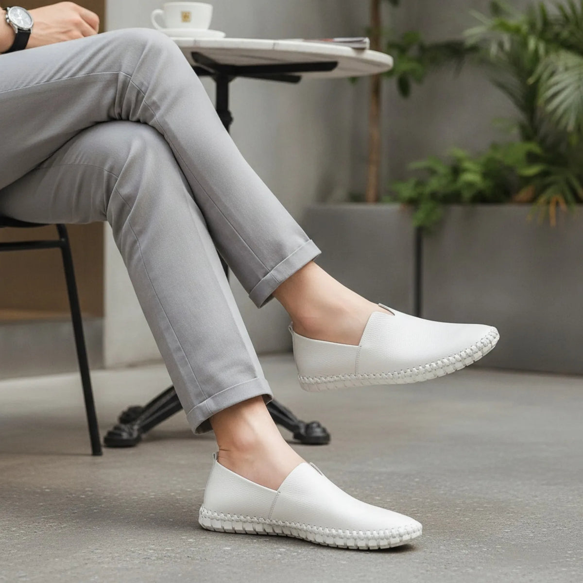 Nova Mocassins Homme Blancs Décontractés en Simili Cuir