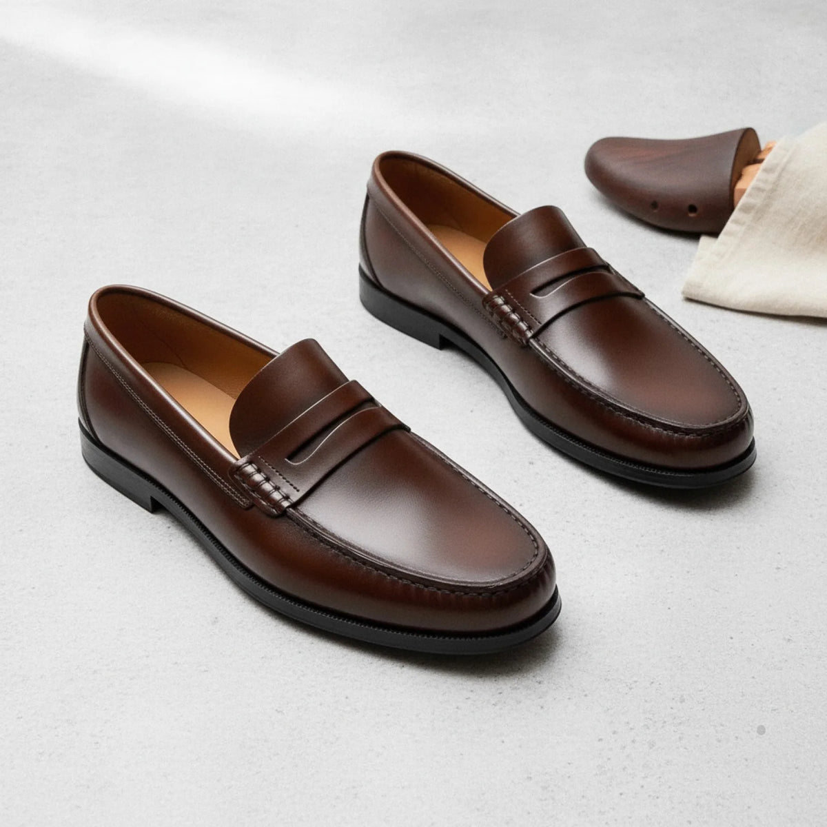 Élégance Mocassins Homme Cuir Souple Marron et Noir