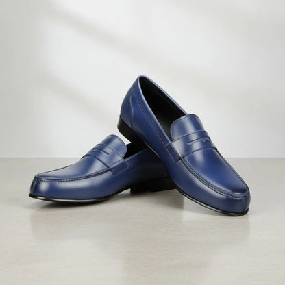 Élégance Mocassins Homme Cuir Véritable Bleu