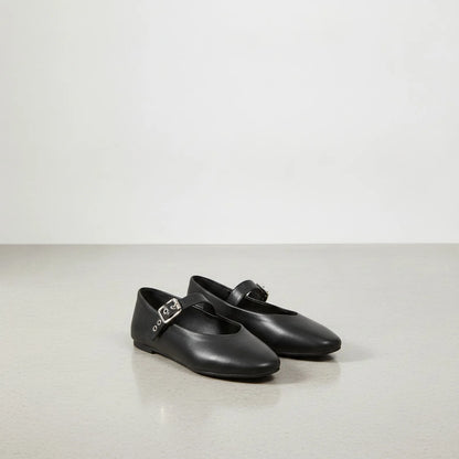 Élégance Mocassins Mary Jane Noir Cuir Végan