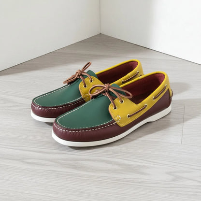 Élégance Mocassins Tricolores Lacets Homme Aspect Cuir