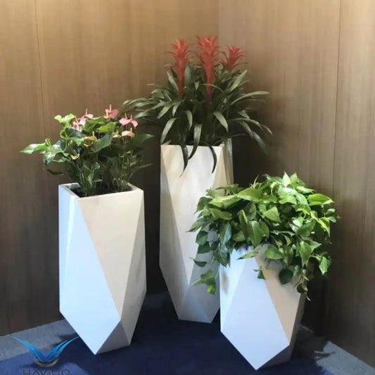 Lot de 3 Grand pot de fleur blanc extérieur