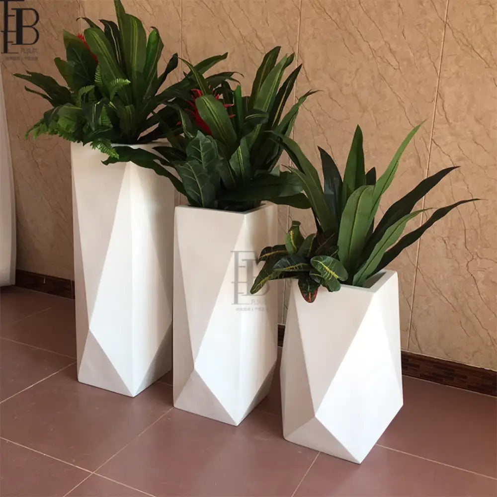 Lot de 3 Grand pot de fleur blanc extérieur