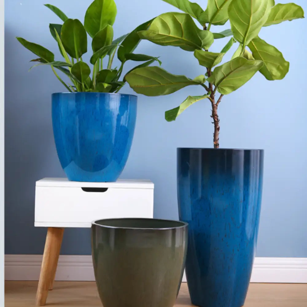 Grand pot de fleur bleu canard