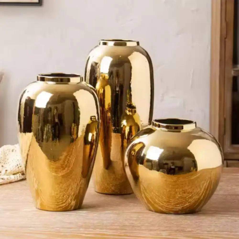 Grand vase deco doré