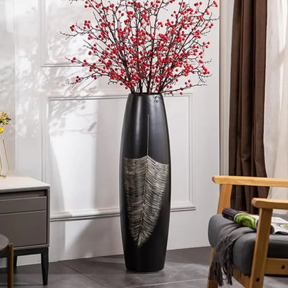 Grand vase noir à poser au sol